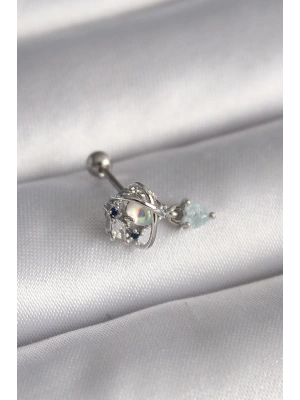 MuI MuI 316L Çelik Gümüş Renk Zirkon Taşlı Sallantı Kalp Detay Tragus Piercing