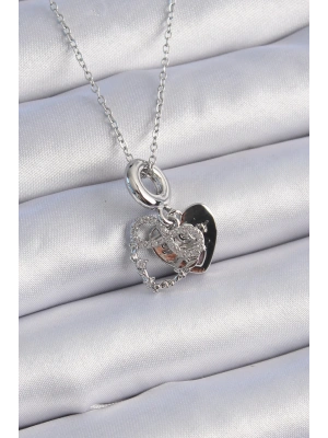 MuI MuI 316L Çelik Gümüş Renk Zirkon Taşlı Sonsuzluk Kalp Figür Charm Model Kadın Kolye