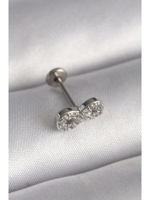 MuI MuI 316L Çelik Gümüş Renk Zirkon Taşlı Sonsuzluk Model Tragus Piercing