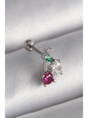 MuI MuI 316L Çelik Gümüş Renk Zirkon Taşlı Tragus Piercing