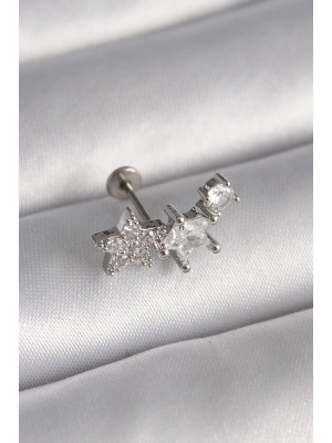 MuI MuI 316L Çelik Gümüş Renk Zirkon Taşlı Yıldız Model Tragus Piercing