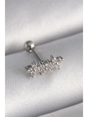 MuI MuI 316L Çelik Gümüş Renk Zirkon Taşlı Yonca Tragus Piercing