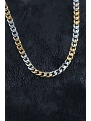 MuI MuI 316L Çelik Gümüş ve Gold Renk Curb Erkek Kolye
