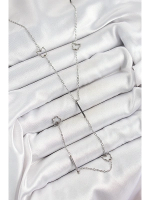 MuI MuI 316L Çelik Kelebek Figürlü Y Model Gümüş Renk Kadın Kolye