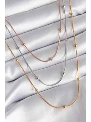 MuI MuI 316L Çelik Mix Renk 3lü Topçuk Detay Kadın Kolye