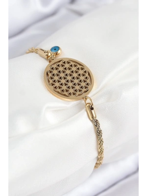 MuI MuI 316L Çelik Nazar Boncuğu Detaylı Yaşam Çiçeği Model Gold Renk Kadın Bileklik