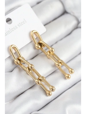 MuI MuI 316L Çelik Sallantılı Tifany Model Gold Renk Kadın Küpe