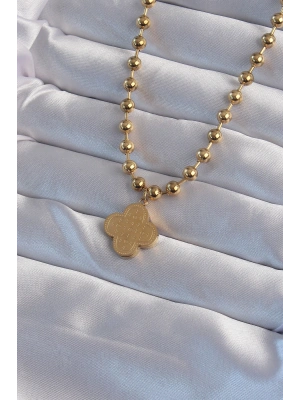 MuI MuI 316L Çelik Top Zincirli Gold Renk İşlemeli Yonca Model Kolye