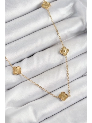 MuI MuI 316L Çelik Yonca Model Gold Renk Kadın Kolye