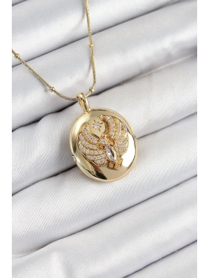 MuI MuI 316L Çelik Zincir Açılabilir Anka Kuşu Model Zirkon Taşlı Gold Renk Kadın Kolye