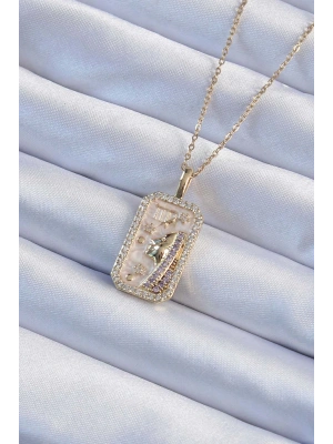 MuI MuI 316L Çelik Zincir Altın Renk Zirkon Taşlı Yüz Figürlü Tarot Kolye