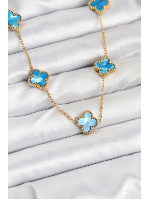 MuI MuI 316L Çelik Zincir Gold Buz Mavisi Renk Yonca Kolye