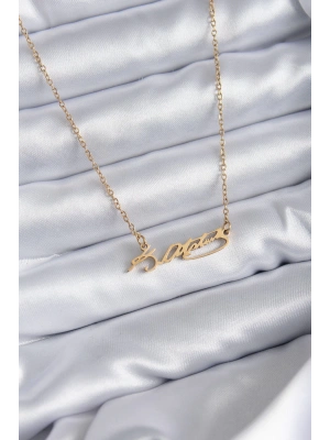 MuI MuI 316L Çelik Zincir Gold Renk Atatürk İmzası Model Kadın Kolye