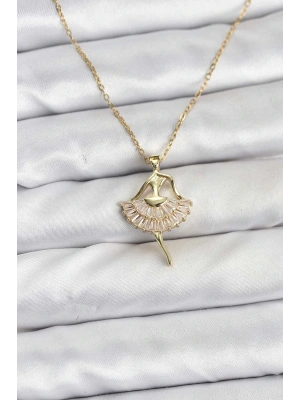 MuI MuI 316L Çelik Zincir Gold Renk Balerin Model Kadın Kolye