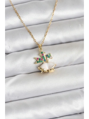 MuI MuI 316L Çelik Zincir Gold Renk Chirtsmas Bell Model Yılbaşı Temalı Kadın Kolye