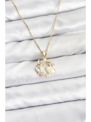 MuI MuI 316L Çelik Zincir Gold Renk Deniz Tema Model Zirkon Taşlı Kadın Kolye