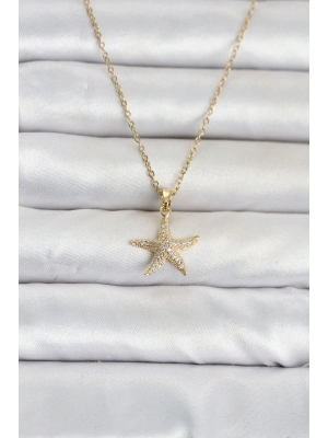 MuI MuI 316L Çelik Zincir Gold Renk Deniz Yıldızı Model Zirkon Taşlı Kadın Kolye