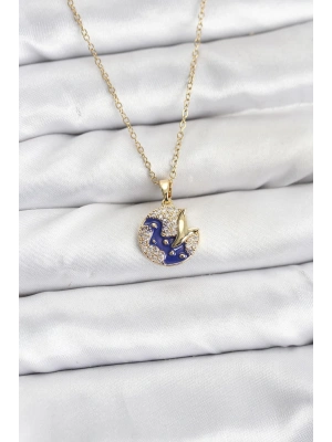 MuI MuI 316L Çelik Zincir Gold Renk Gece Model Zirkon Taşlı Kadın Kolye