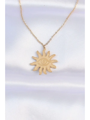 MuI MuI 316L Çelik Zincir Gold Renk Göz Güneşi Tasarımlı Kolye
