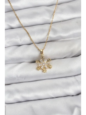 MuI MuI 316L Çelik Zincir Gold Renk Kar Tanesi Model Zirkon Taşlı Kadın Kolye