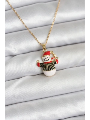 MuI MuI 316L Çelik Zincir Gold Renk Kardan Adam Figürlü Yılbaşı Temalı Kadın Kolye
