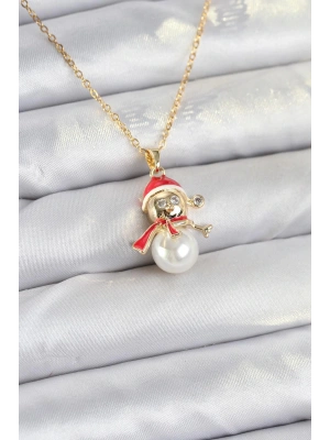 MuI MuI 316L Çelik Zincir Gold Renk Kardan Adam Model Yılbaşı Temalı Kadın Kolye