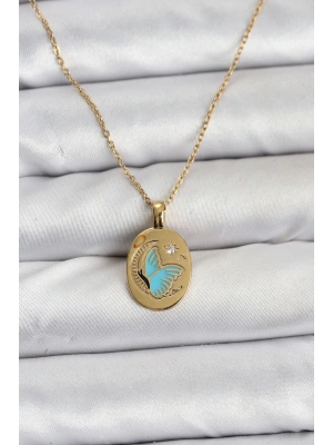 MuI MuI 316L Çelik Zincir Gold Renk Kelebek Figür Kadın Kolye