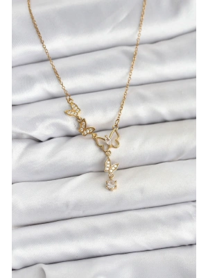 MuI MuI 316L Çelik Zincir Gold Renk Kelebek Model Kadın Kolye