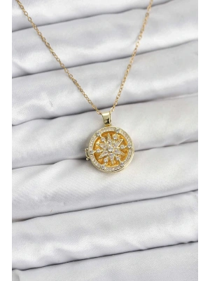 MuI MuI 316L Çelik Zincir Gold Renk Kutup Yıldızı Kapaklı Model Kadın Kolye