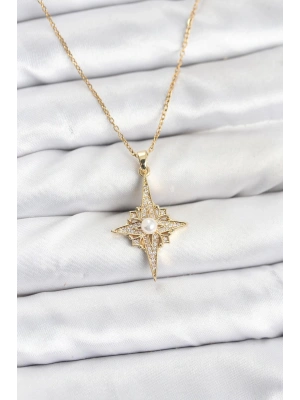 MuI MuI 316L Çelik Zincir Gold Renk Kutup Yıldızı Model Zirkon Taşlı Kadın Kolye