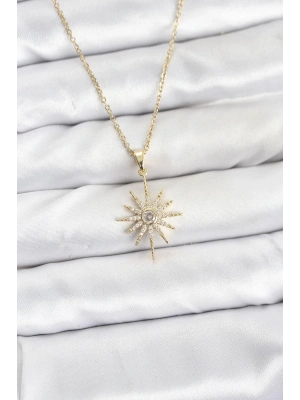 MuI MuI 316L Çelik Zincir Gold Renk Kutup Yıldızı Model Zirkon Taşlı Kadın Kolye