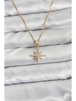 MuI MuI 316L Çelik Zincir Gold Renk Kutup Yıldızı Model Zirkon Taşlı Kadın Kolye