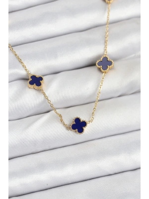 MuI MuI 316L Çelik Zincir Gold Renk Lacivert Baby Boy Yonca Kadın Kolye