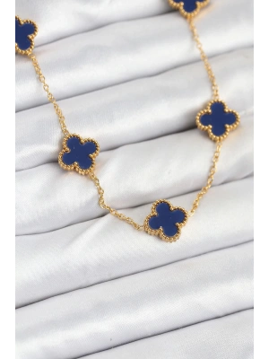 MuI MuI 316L Çelik Zincir Gold Renk Lacivert Yonca Kadın Kolye