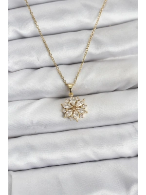 MuI MuI 316L Çelik Zincir Gold Renk Lotus Model Zirkon Taşlı Kadın Kolye