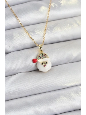 MuI MuI 316L Çelik Zincir Gold Renk Şapkalı Kardan Adam Kafası Model Yılbaşı Temalı Kadın Kolye