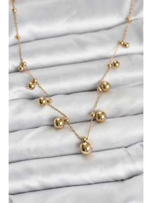 MuI MuI 316L Çelik Zincir Gold Renk Topçuklu Kolye