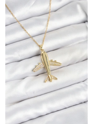 MuI MuI 316L Çelik Zincir Gold Renk Uçak Model Kadın Kolye