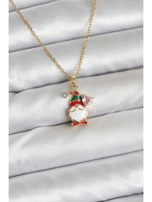 MuI MuI 316L Çelik Zincir Gold Renk Yılbaşı Teması Kadın Kolye