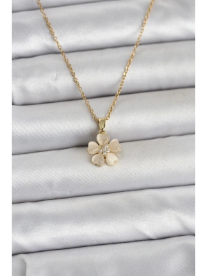 MuI MuI 316L Çelik Zincir Gold Renk Yonca Model Kadın Kolye