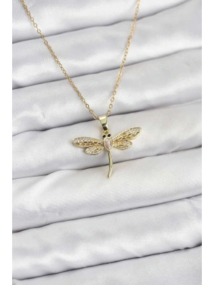 MuI MuI 316L Çelik Zincir Gold Renk Yusufçuk Model Kadın Kolye