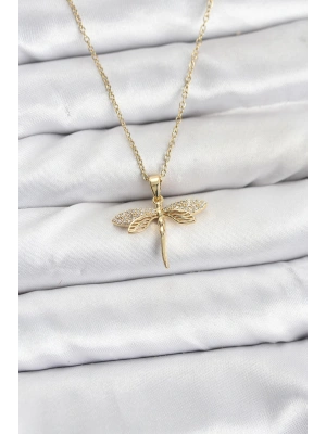 MuI MuI 316L Çelik Zincir Gold Renk Yusufçuk Model Zirkon Taşlı Kadın Kolye