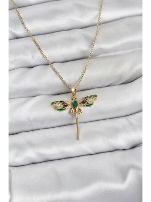 MuI MuI 316L Çelik Zincir Gold Renk Yusufçuk Model Zirkon Taşlı Kadın Kolye