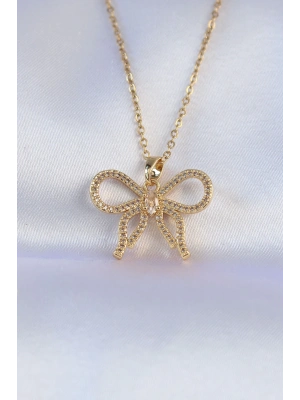 MuI MuI 316L Çelik Zincir Gold Renk Zirkon Taşlı Fiyonk Kolye