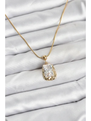 MuI MuI 316L Çelik Zincir Gold Renk Zirkon Taşlı Kadın Kolye