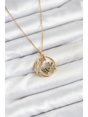 MuI MuI 316L Çelik Zincir Gold Renk Zirkon Taşlı Kelebekli Kadın Kolye