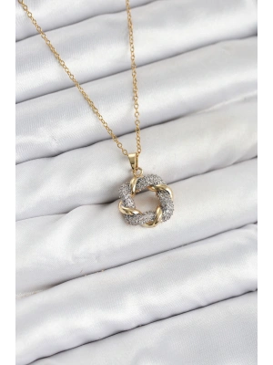 MuI MuI 316L Çelik Zincir Gold Renk Zirkon Taşlı Sarmal Model Kadın Kolye