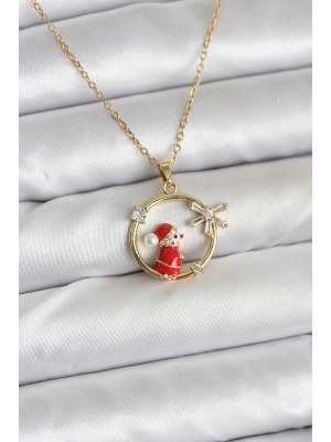 MuI MuI 316L Çelik Zincir Gold Zirkon Taşlı Yılbaşı Tema Kadın Kolye