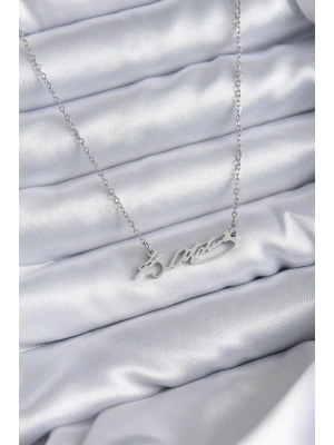 MuI MuI 316L Çelik Zincir Gümüş Renk Atatürk İmza Figür Kadın Kolye