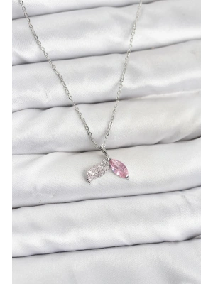 MuI MuI 316L Çelik Zincir Gümüş Renk Balık Kuyruğu Model Zirkon Taşlı Kadın Kolye